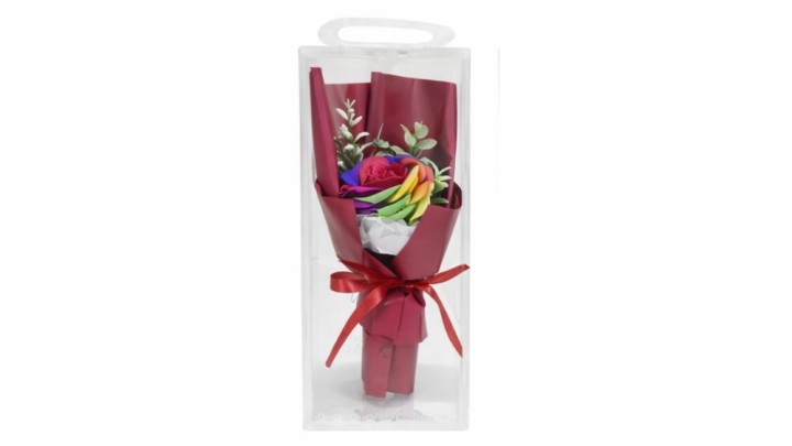 Burgundy Rainbow Rose Bouquet in Clear Gift Box