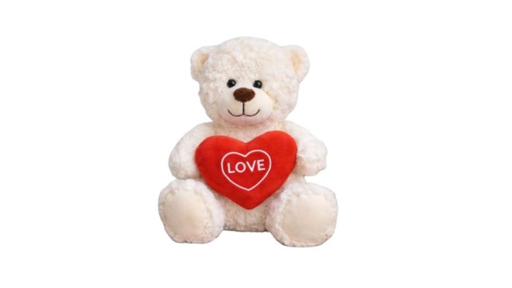 🧸 White Plush Teddy Bear with Red Heart “LOVE” – 23 cm