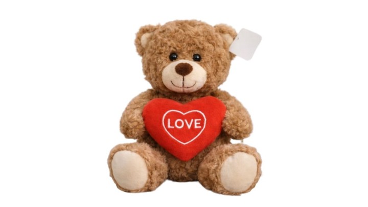🧸 Brown Plush Teddy Bear with Red Heart “LOVE” – 23 cm