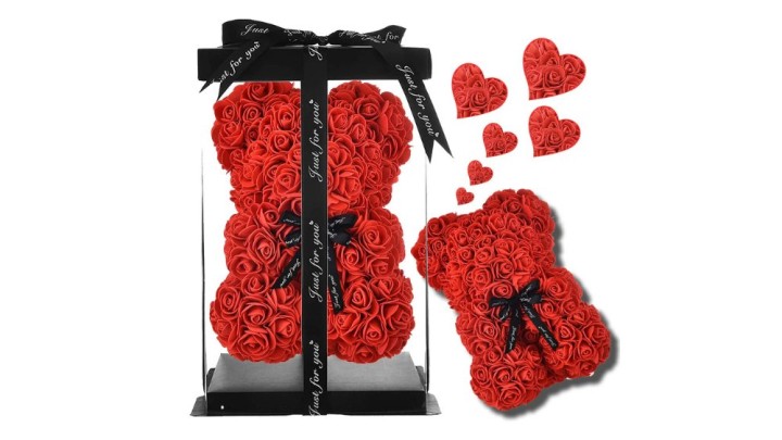 🌹 Large Red Rose Teddy Bear in Gift Box – 40 cm