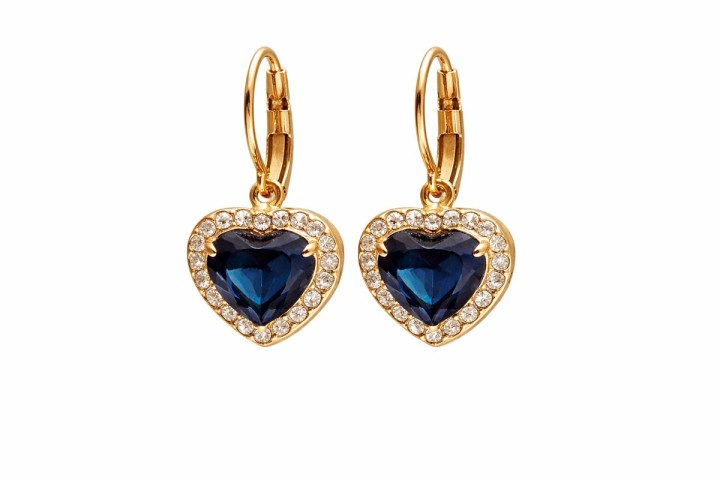 Heart Crystal Drop Earrings – Color blue
