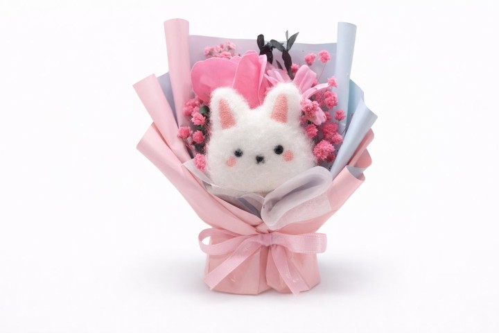 White Plush Bunny Flower Bouquet – Soft Stuffed Animal Floral Gift