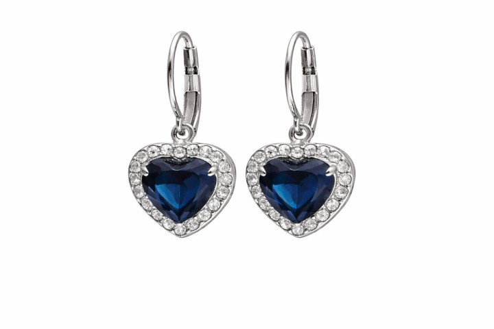 Heart Crystal Drop Earrings – Color blue