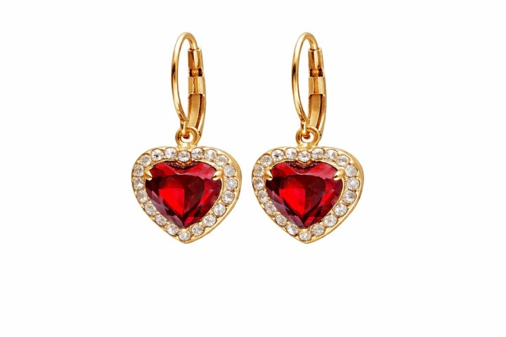 Heart Crystal Drop Earrings – Color red
