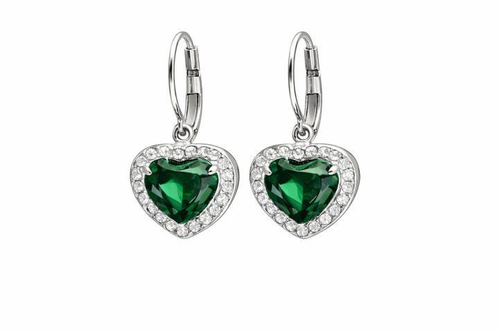 Heart Crystal Drop Earrings – Color Green