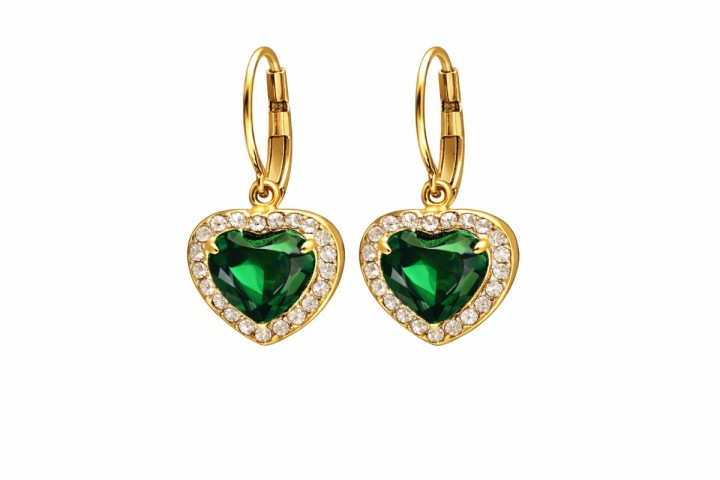 Heart Crystal Drop Earrings – Color Green