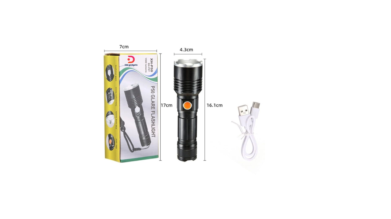406D5#XH-P50®BX-P07 Rechargeable flashlight 1500 lumens – Glare flashlight -Black