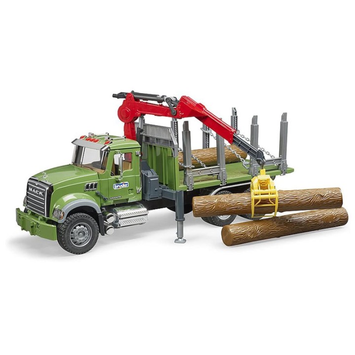 Bruder 02824 Mack Granite Timber Truck With Loading Crane, Grab +3 Trunks  18+ years