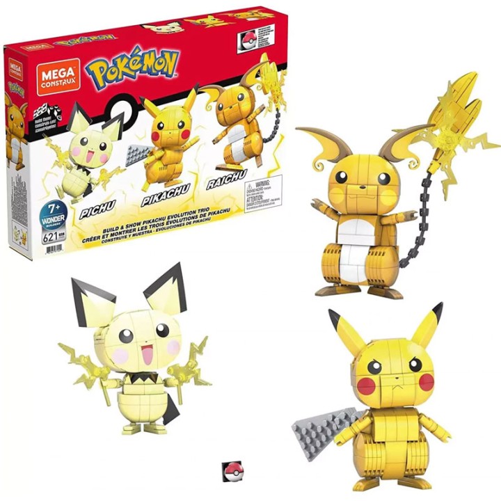 Mattel Mega Pokemon - Action Figure - Pikachu Evolution Trio Gyh06 - Set includes Pichu, Pikachu and Raichu