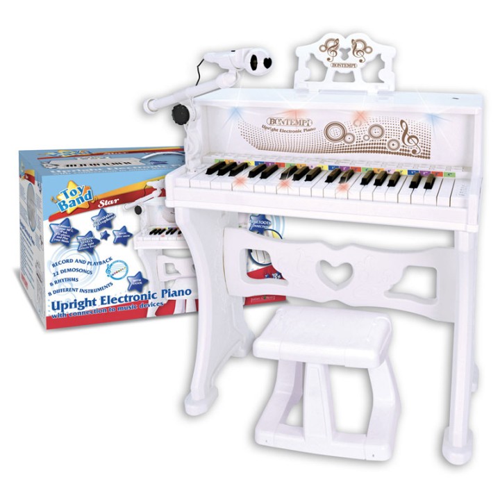 Bontempi    Upright White Piano With Microphone And Stool + Usb Socket And Bluetoot  4+ years