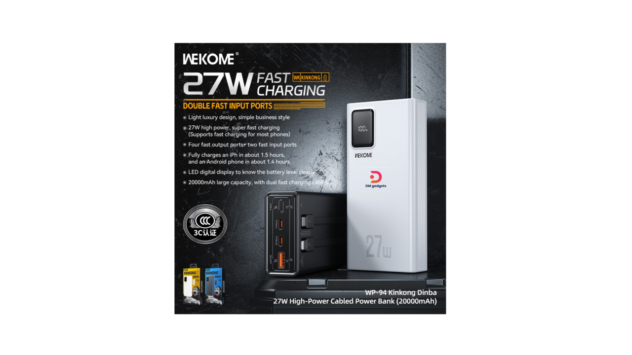 186F-2#Wekome®WP-94 27W high power mobile power bank 20000mah – Black