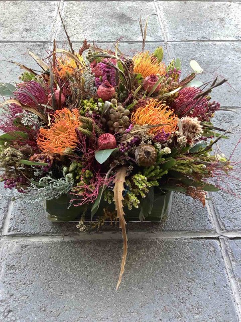 Flower Arrangement in Basket made with dried flowers