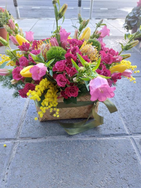 Pink Flowers Arrangement in Basket