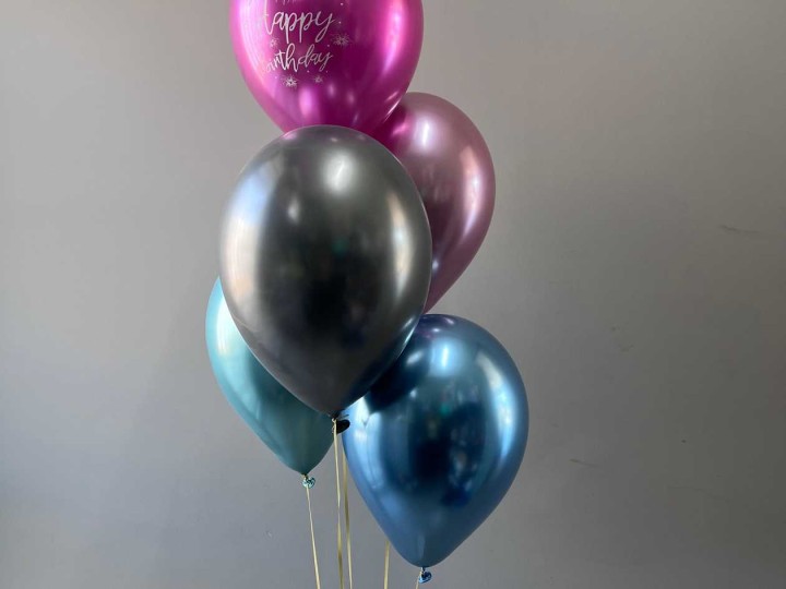 5 Μεταλλικά μπαλόνια ηλίου με ευχή Happy Birthday