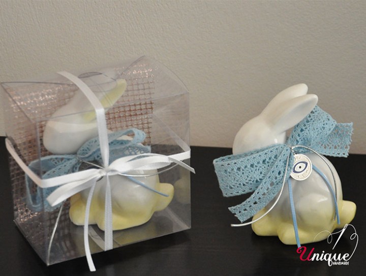 Easter Decoration Ceramic Blue Yellow Bunny Lucky Charm