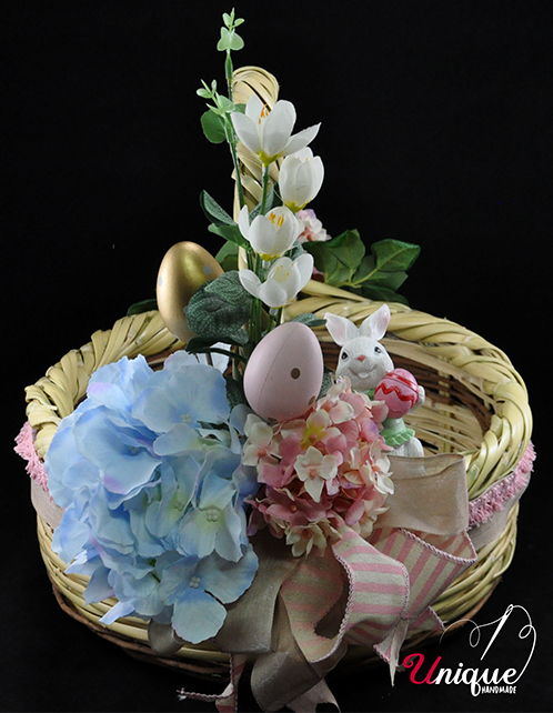 Handmade Wave Basket Easter Decorated Round M