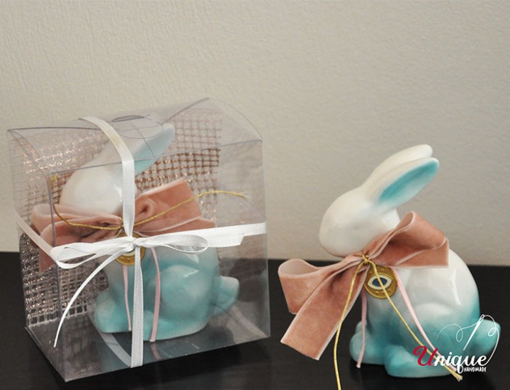 Easter Decoration Ceramic Pink Blue Bunny Lucky Charm