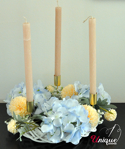 Centerpiece Light Blue White Small Wreath With Candles Decoration