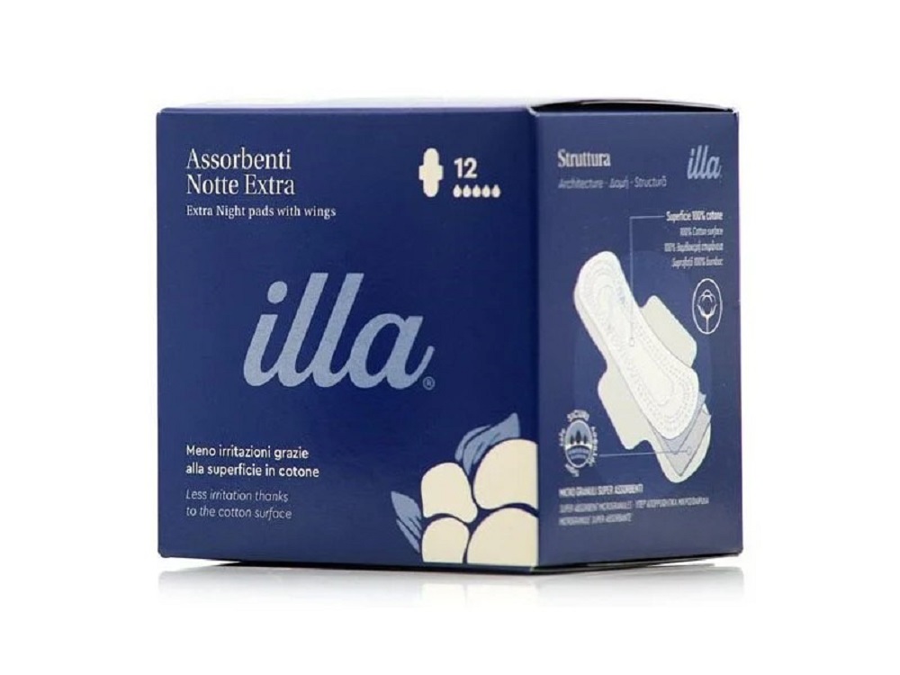 Illa Care Sanitary Pads W/ Wings Extra Night, Servietes, 12