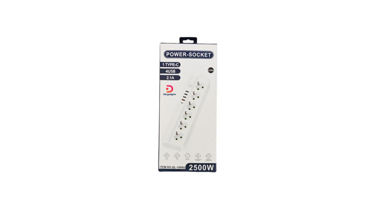 340A15#QL®1094U 4-Outlet Power Strip with 6 USB-A & 1 USB-C Ports, 2M Cable, 2500W – White