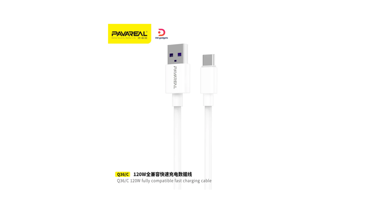 171A2#PAVAREAL®Q36C 1M USB-A to Type-C 120W Charging Cable – White