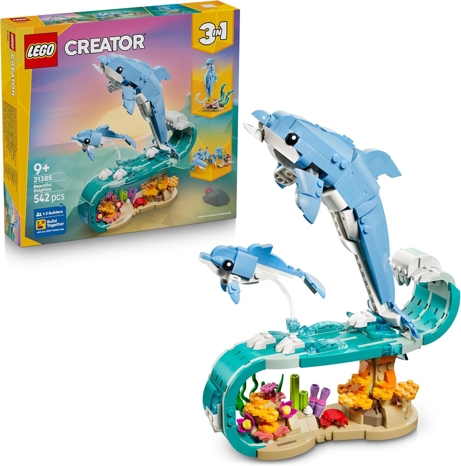 LEGO CREATOR 3 IN 1 SEA ANIMALS BEAUTIFUL DOLPHINS 8+ 542PCS 31385