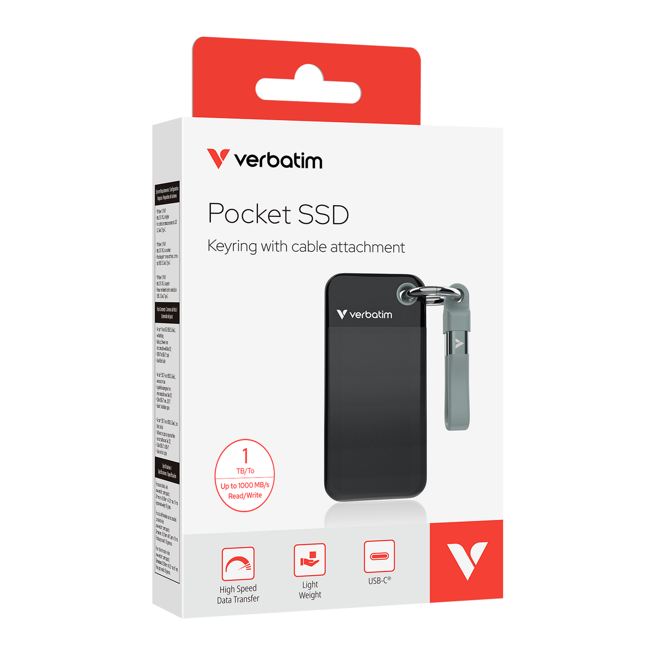 VERBATIM Pocket SSD Keyring with cable attachment - 1TB Black/Grey