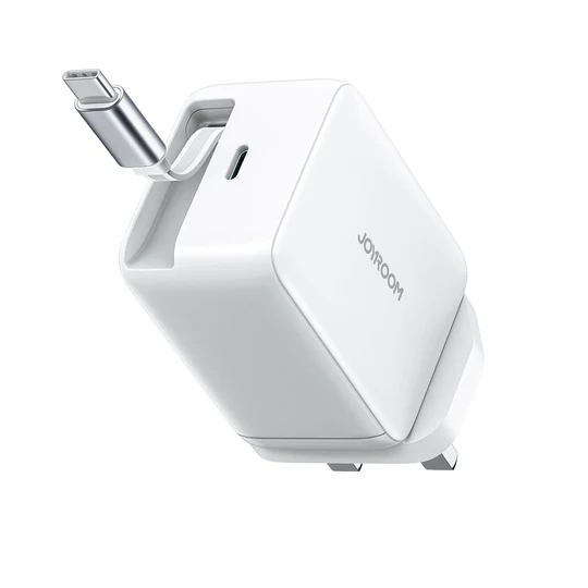 JOYROOM JR-TCL06 67W GaN Charger with Retractable Cable UK-White