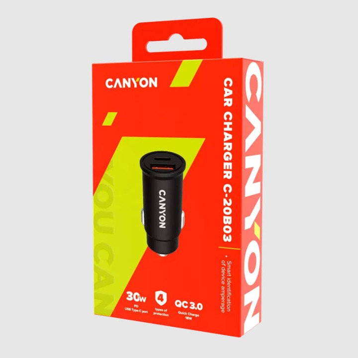 Canyon Car Charger Canyon C-20-03 Pd 30W Qc 3.0 18W Usb-C Usb-A Black (Cns-Cca20B03)  2+ years