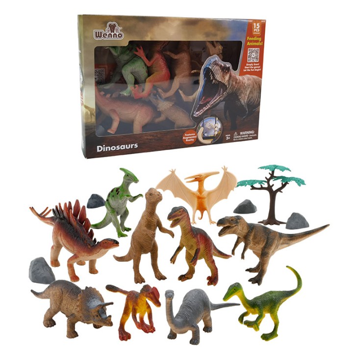Wenno Animals 15 Pcs Dinosaurs Play Set In Window Box 5912-M026