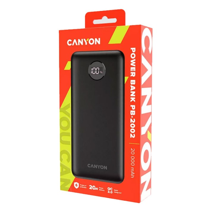Canyon Power Bank Canyon Pb-2002 Led 20000 Mah Pd 20W Qc 3.0 Black (Cne-Cpb2002B)  5+ years