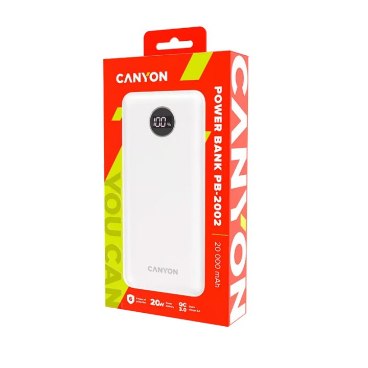 Canyon Power Bank Canyon Pb-2002 Led 20000 Mah Pd 20W Qc 3.0 White (Cne-Cpb2002W)  7+ years