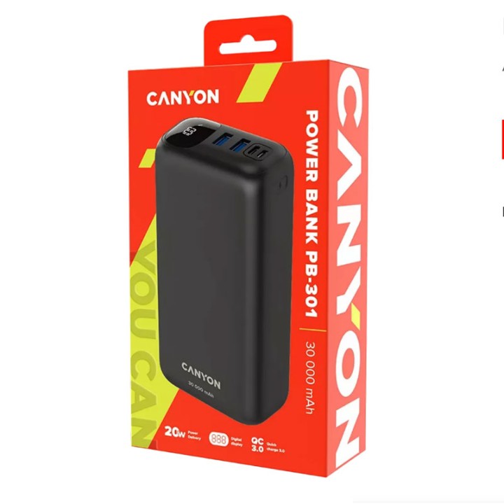 Canyon Power Bank Canyon Pb-301 Led 30000 Mah Pd 20W Qc 3.0 Black (Cne-Cpb301B)  3+ years