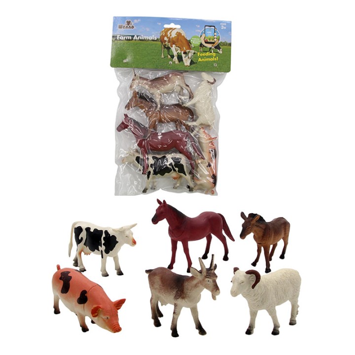 Wenno Animals 6 Pcs 6'' Farm Playset In Pvc Bag With 9'' Header Card 7116-M026