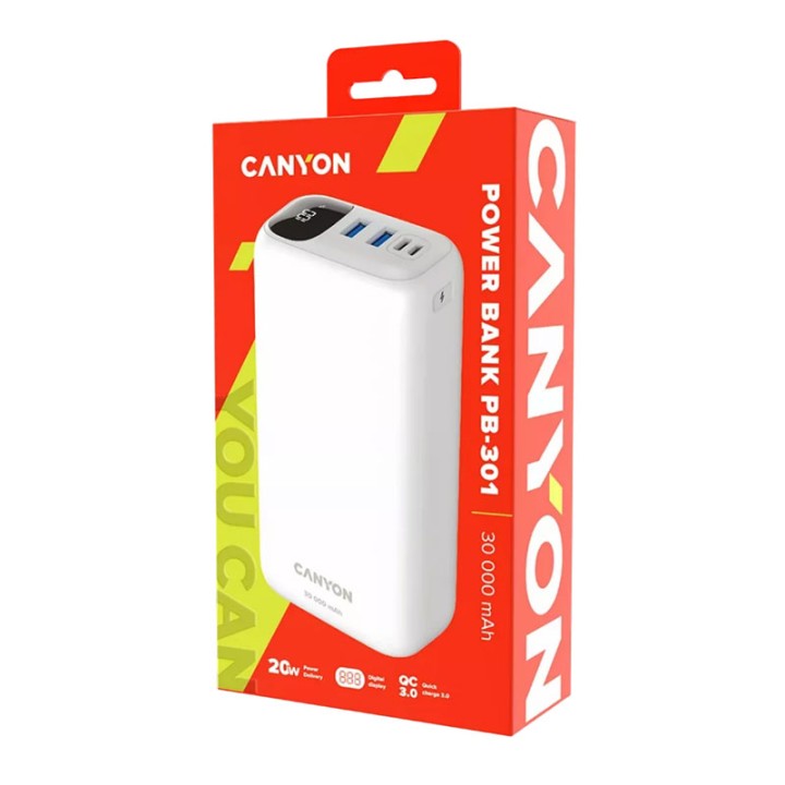 Canyon Power Bank Canyon Pb-301 Led 30000 Mah Pd 20W Qc 3.0 White (Cne-Cpb301W)  4+ years