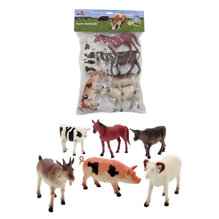 Wenno Animals 6Pcs Farm Playset In Pvc Bag With 12"Header Card 9108-M026