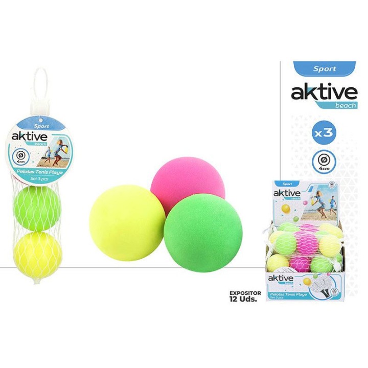 Set 3 Beach Racket Balls Under Net - Display 12 53252