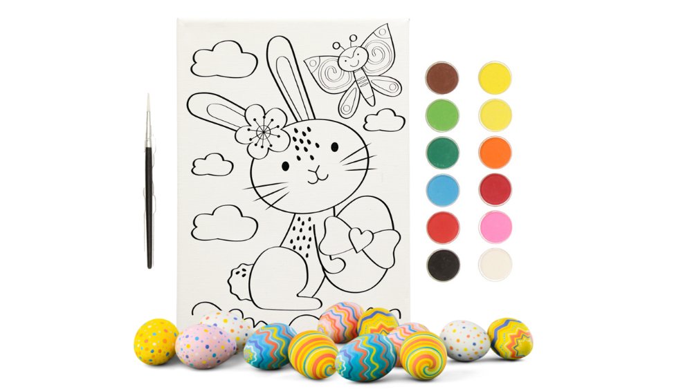 Easter Bunny Paint Canvas Kit – Kids DIY Painting Set with Colors & Brush