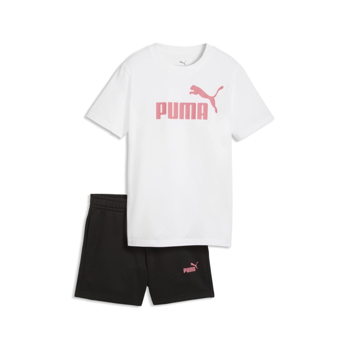 Puma White-Wild Pink Ess No.1 Logo T-Shirt And Shorts Set G Girls Size: 140