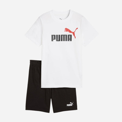 Puma White Ess 2 Color No. 1 Logo T-Shirt And Shorts Set B Boys Size: 152
