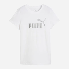 Puma White-Metallic Silver Ess Metallic No. 1 Logo T-Shirt Womens Size: L