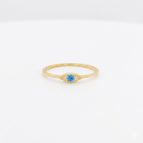 Goldplated (Silver 925) Blue Crystal Eye Ring