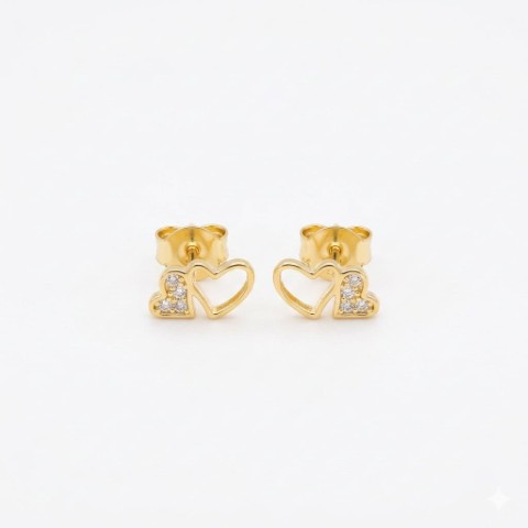 Goldplated Silver 925 Heart Crystal Stud Earrings