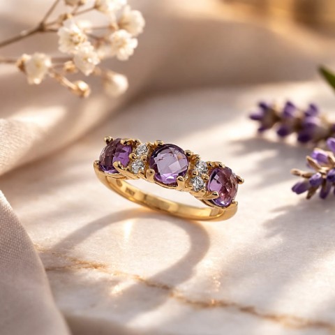 Gold Vintage Amethyst Trio Ring