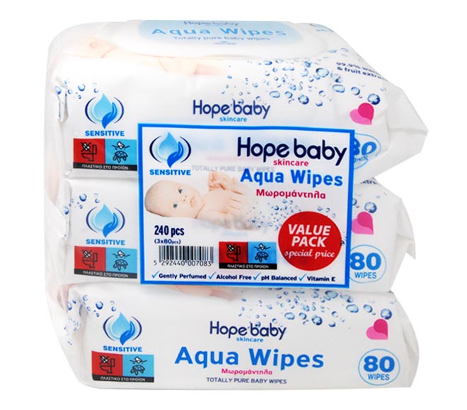 Hope Baby Aqua Wipes Skincare  3X80Pcs