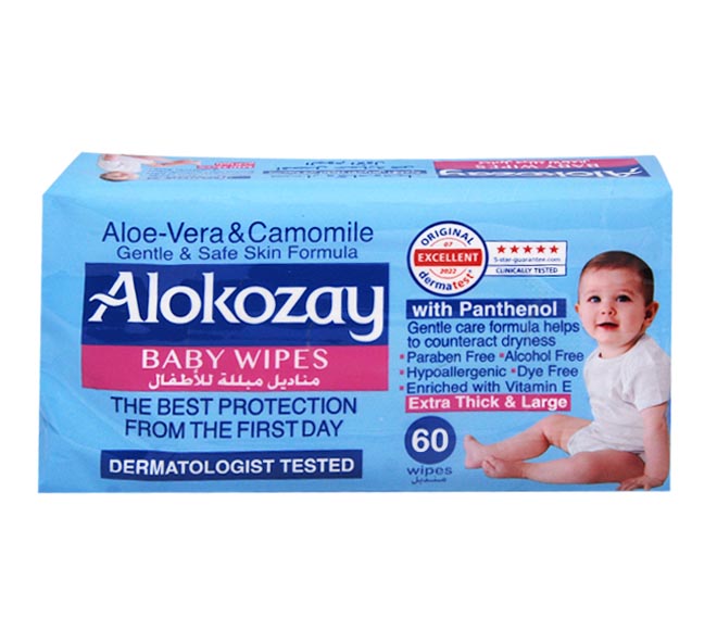 Alokozay Baby Wet Wipes With Panthenol 60Pcs Aloe Vera Chamomile