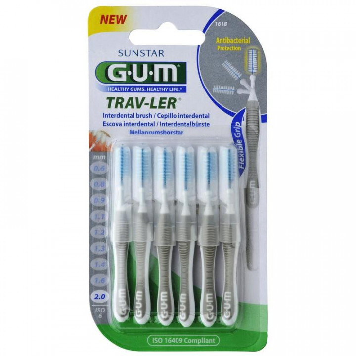 Gum Trav-ler Interdental Brush 2.0mm Grey, 6pcs