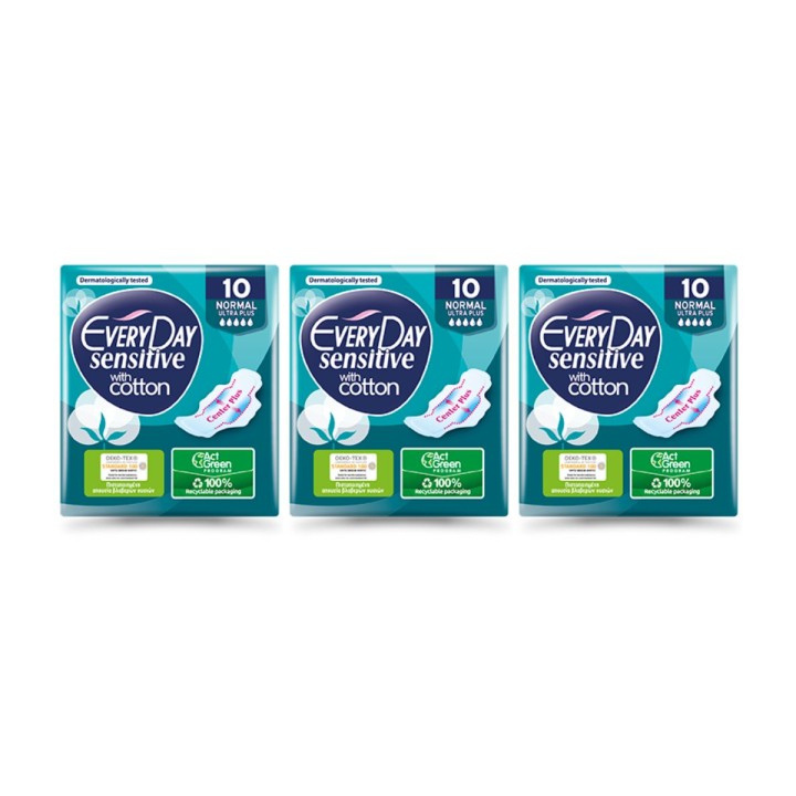 Every Day Sensitive Normal with cotton ultra plus 10 servietes, 2+1free