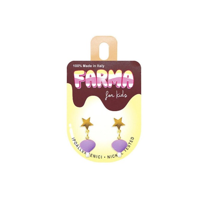 Farma Bijoux for kids Χρυσά Αστέρια Με Μωβ Αερόστατα 20mm