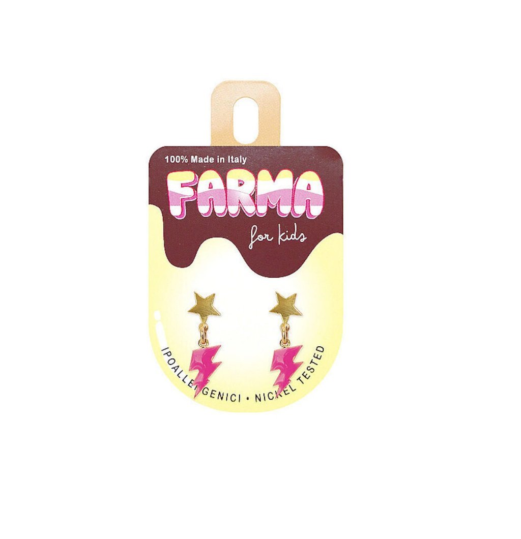 Farma Bijoux for kids Χρυσά Αστέρια Ροζ Κεραυνούς 20mm